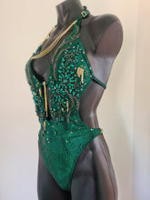 Load image into Gallery viewer, Green couture onepiece swimsuit with real Austrian crystals - KoKo AustraliaGreen couture onepiece swimsuit with real Austrian crystalsKoKo Australia