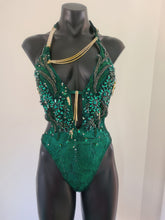 Load image into Gallery viewer, Green couture onepiece swimsuit with real Austrian crystals - KoKo AustraliaGreen couture onepiece swimsuit with real Austrian crystalsKoKo Australia