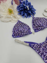 Load image into Gallery viewer, Lilac purple rhinestone competition bikini heavily embellished with crystals