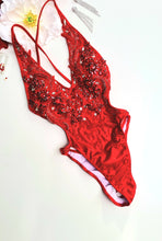 Load image into Gallery viewer, Red beaded onepiece swimsuit (includes deposit)