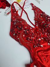 Load image into Gallery viewer, Red beaded onepiece swimsuit (includes deposit)