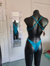 Load image into Gallery viewer, Charcoal / Navy One Piece Swimsuit with lace and multicoloured crystal
