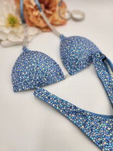 Load image into Gallery viewer, Stunning ice blue rhinestone bikini with premium blue crystals and iridescent sparkle, designed for bikini fitness and figure competitions
