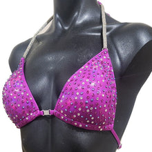 Load image into Gallery viewer, Cerise Pink shimmer bikini with premium crystals
