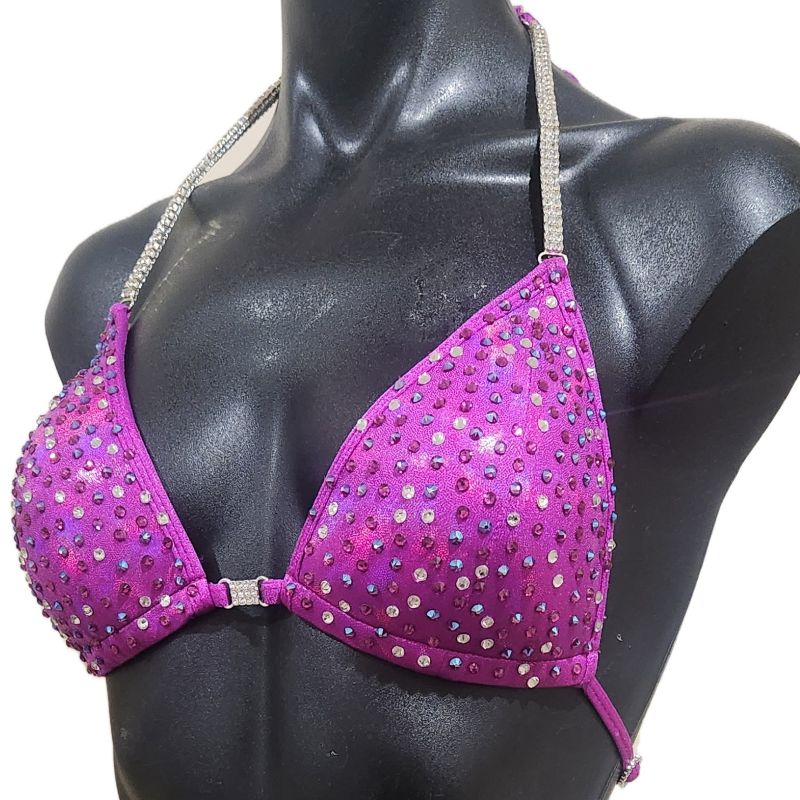Cerise Pink shimmer bikini with premium crystals