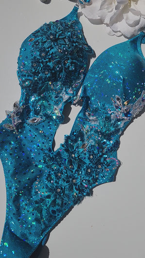 Teal Aqua swimsuit floral lace by koko australia