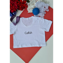 Load image into Gallery viewer, White &#39;Catfish&#39; Crop top tshirt
