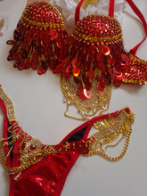 Load image into Gallery viewer, Red sequin WBFF Ms Fitness bikini
