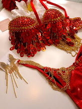Load image into Gallery viewer, Red sequin WBFF Ms Fitness bikini
