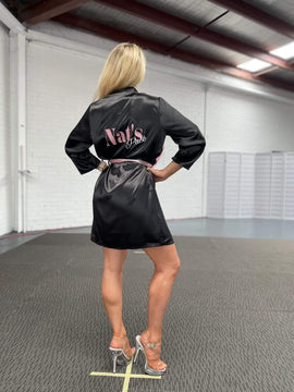 Black and pink custom Team Competition Robe for Nat Kitney Posing Coach