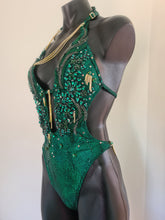 Load image into Gallery viewer, Green couture onepiece swimsuit with real Austrian crystals
