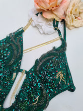 Load image into Gallery viewer, Green couture onepiece swimsuit with real Austrian crystals
