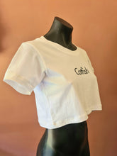 Load image into Gallery viewer, White &#39;Catfish&#39; Crop top tshirt
