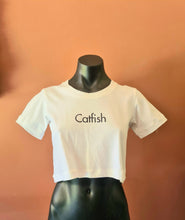 Load image into Gallery viewer, White &#39;Catfish&#39; Crop top tshirt

