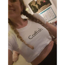 Load image into Gallery viewer, White &#39;Catfish&#39; Crop top tshirt
